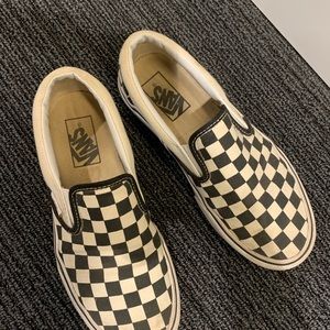 Checker print slip on platform vans